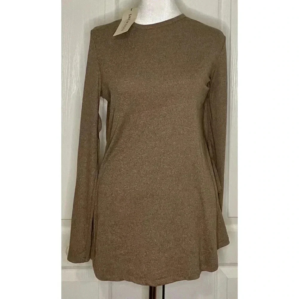 SHEIN BASICS Maternity Solid Knot Side Tee Women’s Size Small Brown